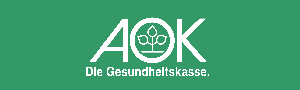 Das AOK-Logo mit stilisierter Pflanze und dem Schriftzug Die Gesundheitskasse vor grünem Hintergrund