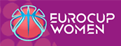 Das EuroCup Women Logo mit stilisiertem Basketball auf lila Hintergrund
