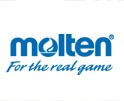 Das Molten Logo und der Slogan For the real game in blauer Schrift auf weißem Hintergrund